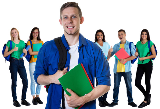 German male student with paperwork and group of students - Photo, Image