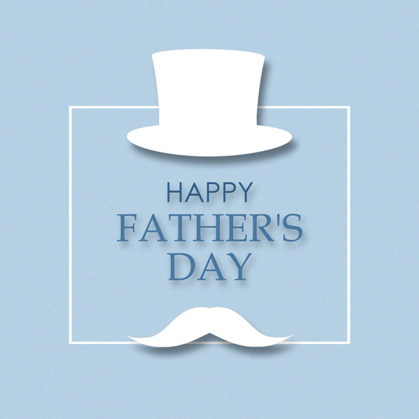 Happy father's day background. Hat cylinder and mustache, blue background. Congratulatory background. Festive background. - Photo, Image