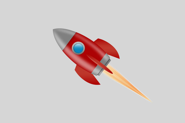 Cohete espacial rojo con ojo de buey sobre fondo gris
. - Foto, Imagen