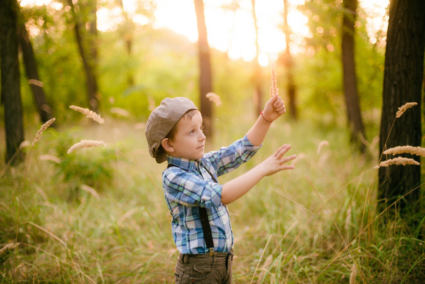 Little boy in a hat in the park in the summer at sunset - Foto, Bild