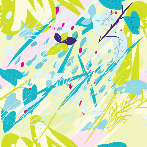 Militaire camouflage textuur met bomen, takken, gras en aquarelvlekken - Vector, afbeelding