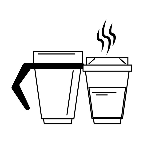 Φλιτζάνι καφέ ζεστό ποτό καφενείο προϊόντα σε μαύρο και άσπρο - Διάνυσμα, εικόνα
