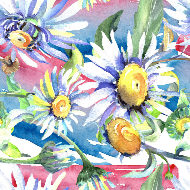 White daisy floral botanical flowers. Watercolor background illustration set. Seamless background pattern. - Foto, imagen