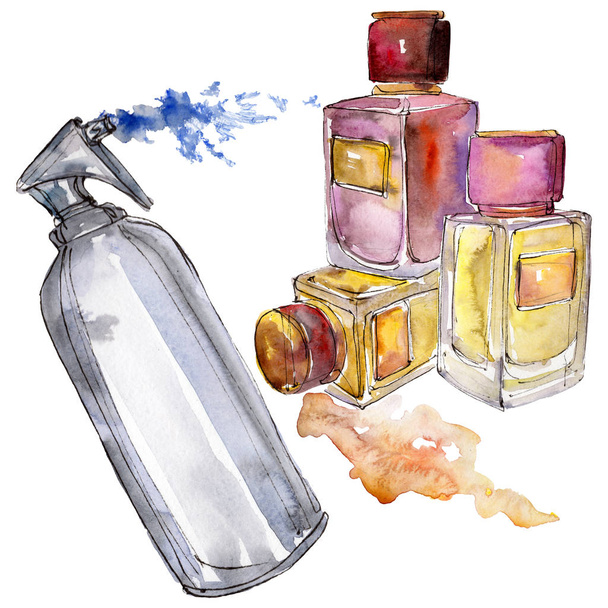 Cosmeticks products sketch glamour illustration. Watercolor background illustration set. Isolated cosmrticks element. - 写真・画像
