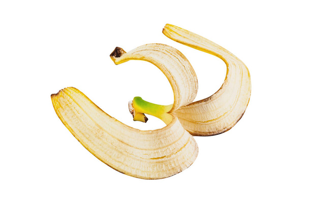 One banana peel without flesh isolated on white background without shadow - Photo, image