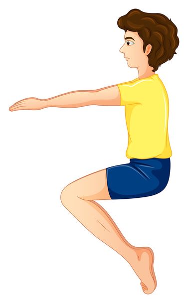 Молодий чоловік у жовтій сорочці робить йогу
 - Вектор, зображення