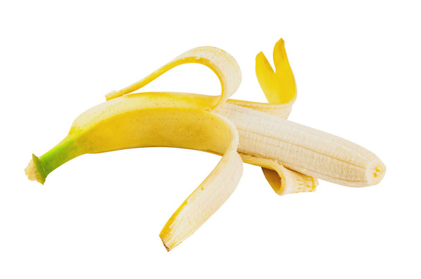 Peeled fresh ripe banana with flesh isolated on white background without shadow - Photo, image
