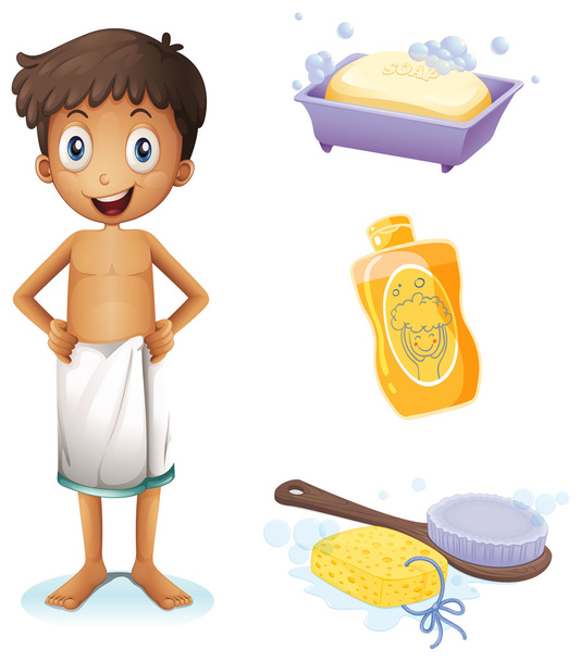 A young man taking a bath - Vector, Image