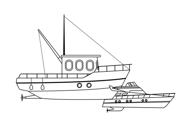 Fischerboot Seefahrt und Yatch schwarz und weiß - Vektor, Bild
