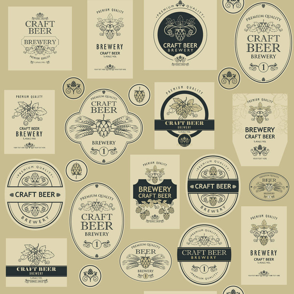 seamless pattern with various beer labels in retro style - Vector, Image