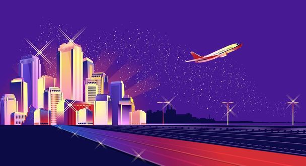 road to the neon city - Vector, Image