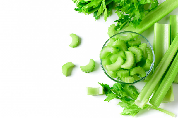 Fresh sliced green celery in glass isolated  - Photo, Image