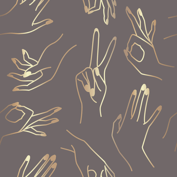 Womans hand line gray and gold seamless pattern. Vector endless background - Vektor, kép