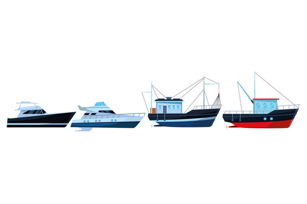 Fishing boat sea travel and yatch pair - Vector, Image