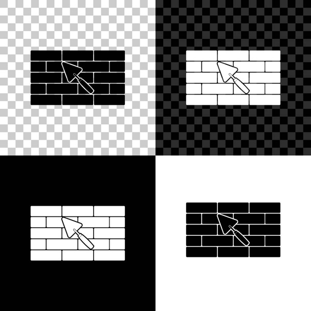 Ziegelwand mit Kellen-Symbol auf schwarzem, weißem und transparentem Hintergrund. Vektorillustration - Vektor, Bild