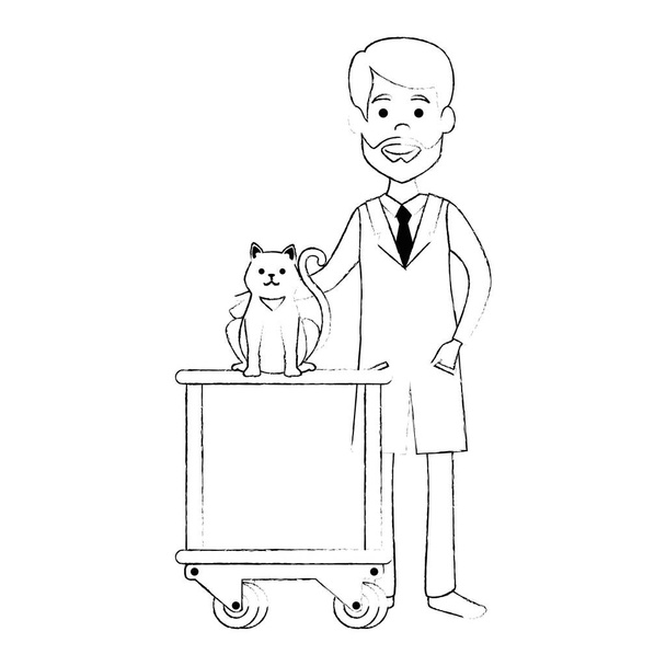 lekarz weterynarii z kotem w koszyku - Wektor, obraz