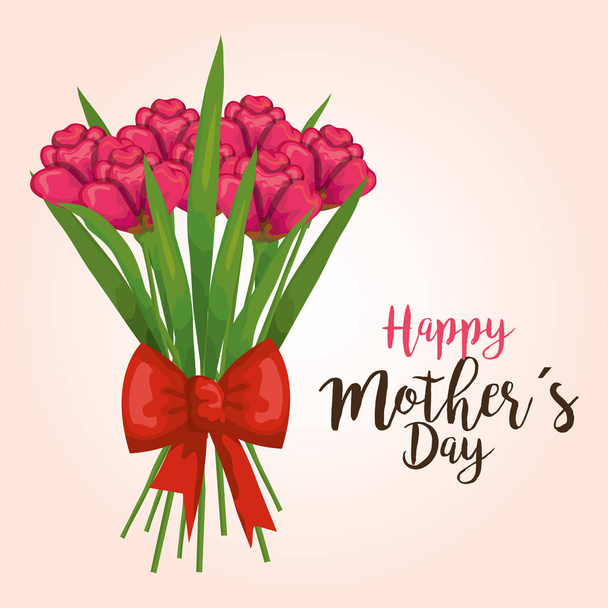 exotic roses plants with ribbon decoration to mothers day - Vector, Image