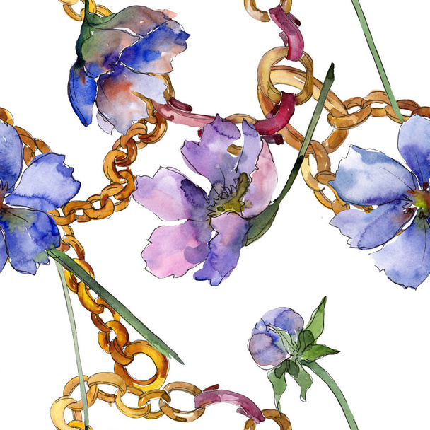 Violet cosmos fleur floral fleur botanique. Ensemble d'illustration de fond aquarelle. Modèle de fond sans couture
. - Photo, image
