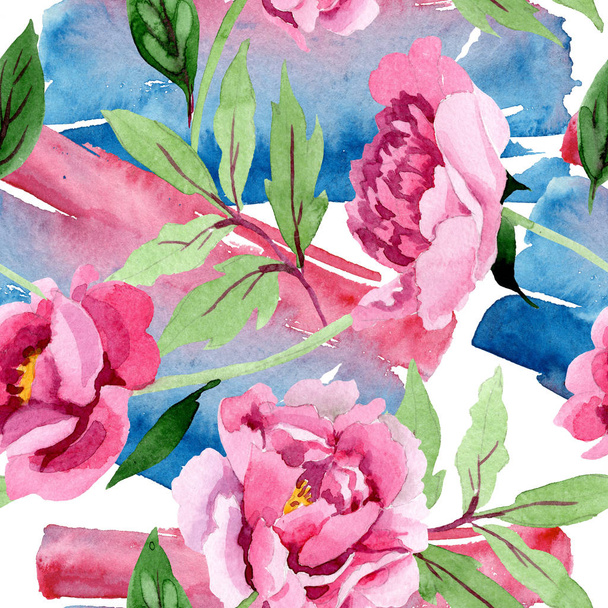 Pink peony floral botanical flowers. Watercolor background illustration set. Seamless background pattern. - Fotografie, Obrázek