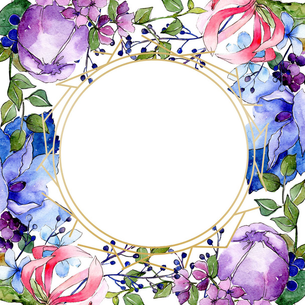 Tropic boeket bloemen botanische bloemen. Aquarel achtergrond illustratie instellen. Frame rand ornament vierkant. - Foto, afbeelding