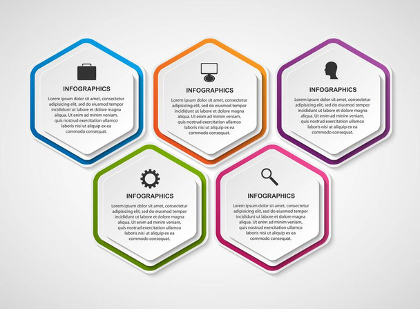 Hexagon Optionen Infografik Vorlage. Infografiken für Unternehmenspräsentationen oder Informationsbanner. - Vektor, Bild