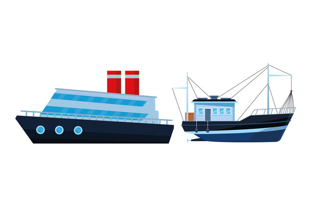 Barcos de pesca, viajes por mar y cruceros
 - Vector, imagen