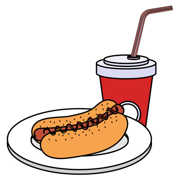 delicious hot dog and soda - ベクター画像