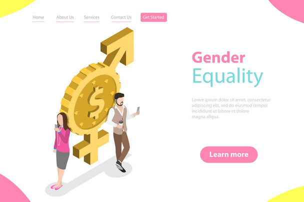 Ισομετρικό επίπεδο διανυσματικό πρότυπο σελίδας προορισμού της ισότητας των φύλων. - Διάνυσμα, εικόνα