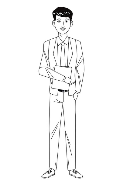 üzletember avatar rajzfilm karaktert fekete-fehér - Vektor, kép