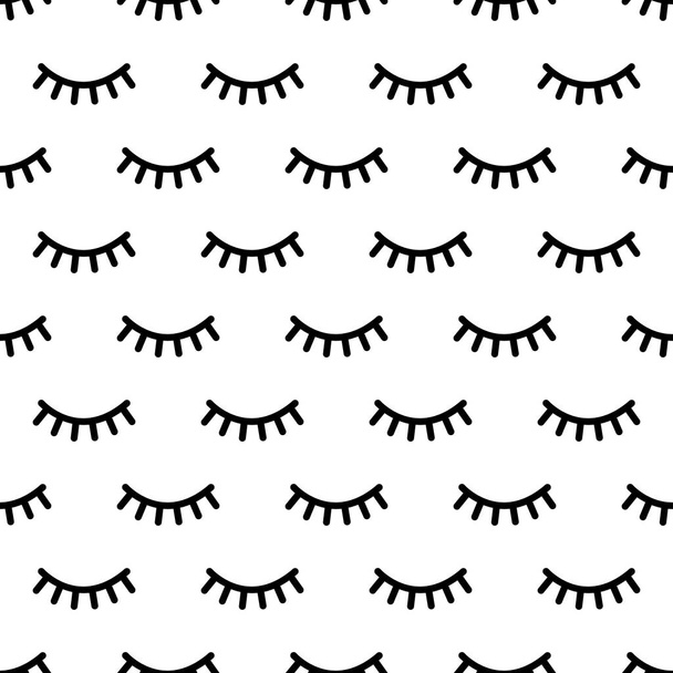 Cartoon eyelashes pattern. Doodle female makeup background, simple minimalist unicorn closed eyes. Vector seamless print - Vetor, Imagem