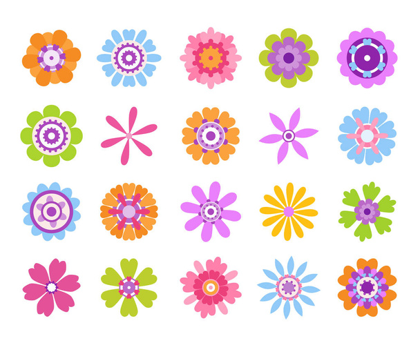 Cartoon flower icons. Summer cute girly stickers, modern flowers clip art icon set. Vector pretty nature graphic template - Вектор,изображение