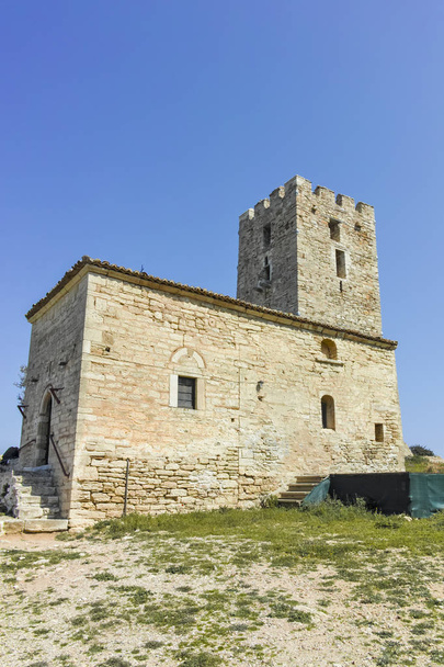 Byzantine Tower in town of Nea Fokea, Kassandra, Chalkidiki, Central Macedonia, Greece - Photo, Image