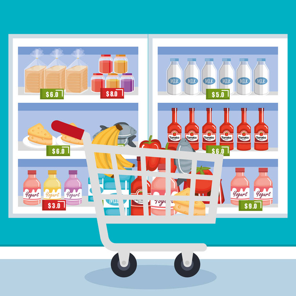 Supermarktregal mit Produkten - Vektor, Bild