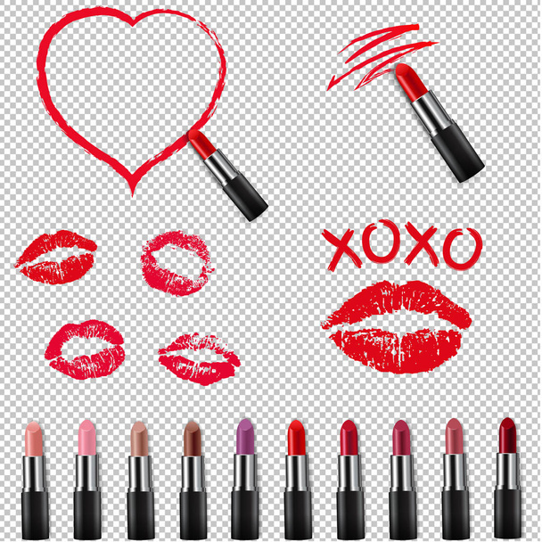 Colorful Lipstick Collection Isolated Transparent Background With Gradient Mesh, Vector Illustration - Вектор,изображение