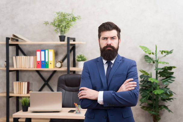 Hiring concept. Recruitment department. Job interview. Welcome team member. Recruiter professional occupation. HR manager. Man bearded manager recruiter in office. Recruiter career. Human resources - Foto, Bild