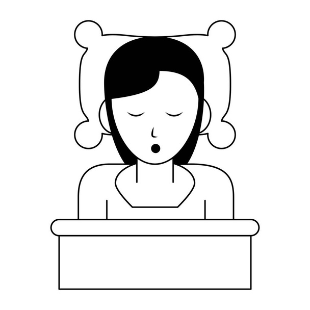Woman sleeping on bed profile cartoon - Vector, Image