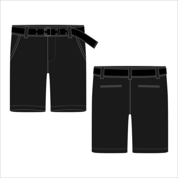 Technical sketch shorts pants with belt design template. - Vector, Image