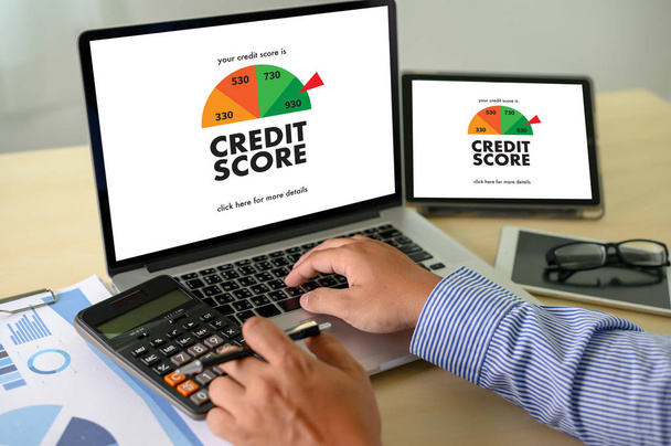 CREDIT SCORE (Businessman Checking Credit Score Online and Finan - Photo, Image