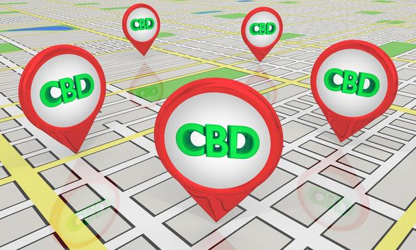 CBD Cannabidiol Marijuana Cannabis Map Pins Points de vente Illustration 3d
 - Photo, image