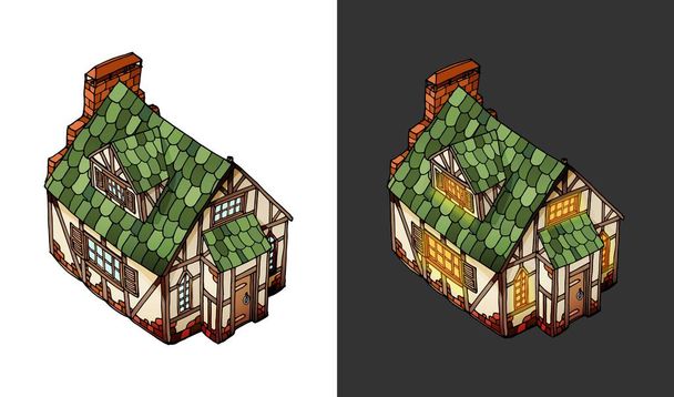 Vector isometric house. Old European mansion. Vector object with hover variant - Vector, Image