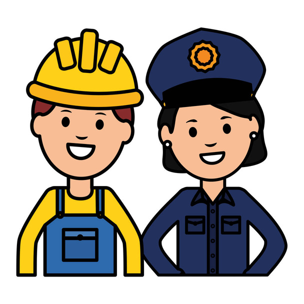 Polizistin mit Bauarbeiter - Vektor, Bild