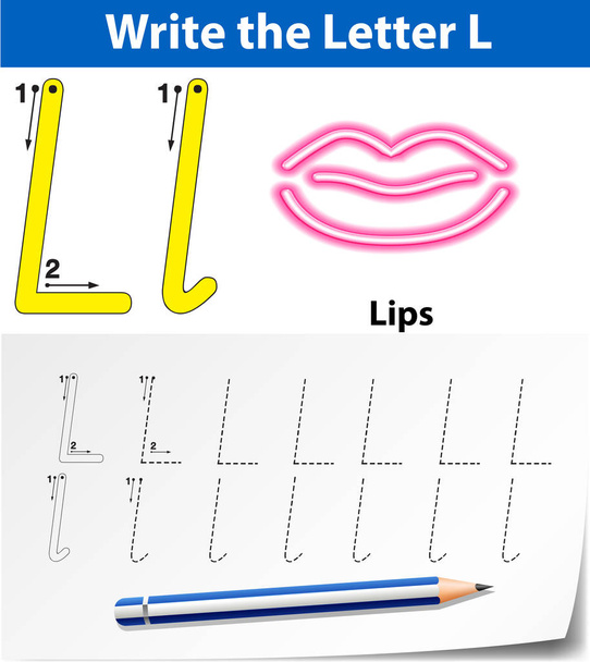 Letter L tracing alphabet worksheets - Vector, Image