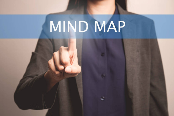 woman finger pointing at the camera with mind map - Foto, Bild