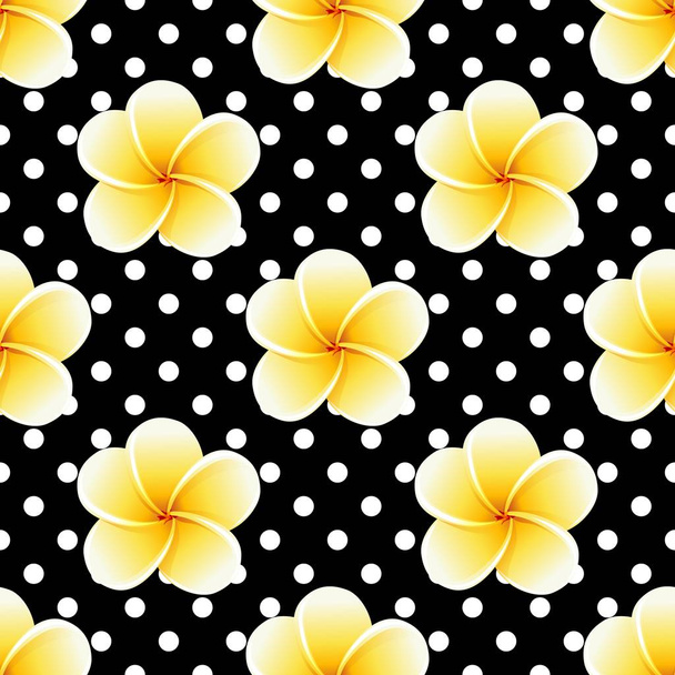 Plumeria seamless pattern on a polka-dot background. Universal vintage print - Vector, Image