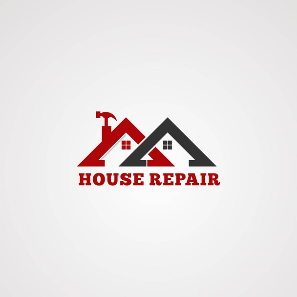 послуги ремонту будинку вектор логотипу, з подвійним дахом в червоному кольорі, інструмент молоток, елемент і шаблон для компанії
 - Вектор, зображення