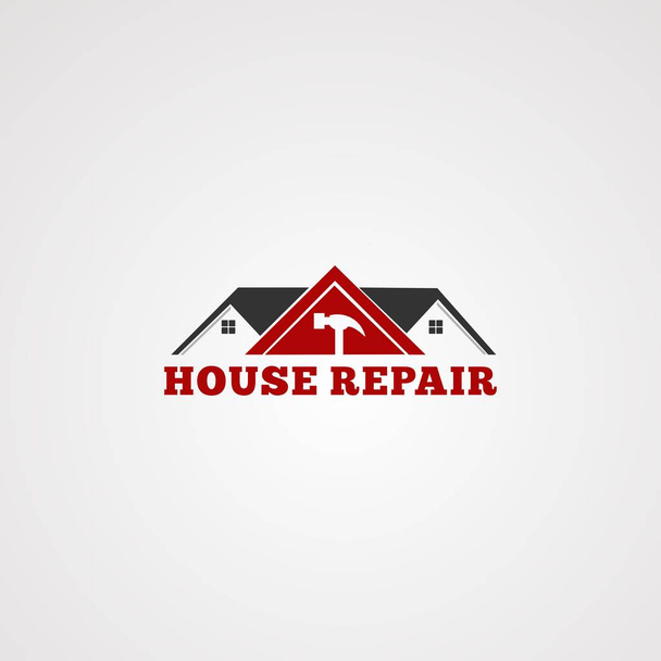 послуги ремонту будинку логотип вектор, інструмент молоток, будівництво будинку даху з червоного кольору, шаблон і елемент для бізнесу
 - Вектор, зображення