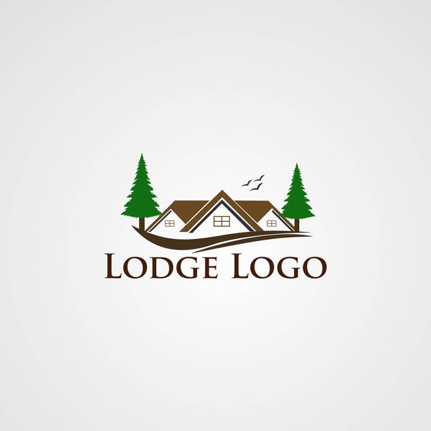 lodge logo vector con bienes raíces modernos y dos árboles de pino, elemento, am icono para la empresa
 - Vector, Imagen