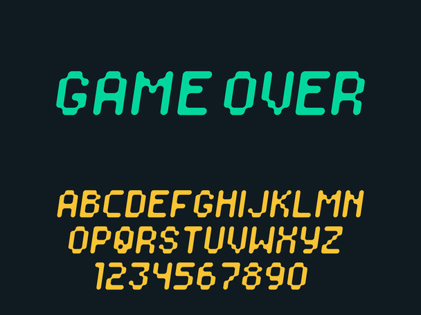 Pixel alfabeto latino letras e números. Fonte de pixel arredondado. Ilustração vetorial
 - Vetor, Imagem