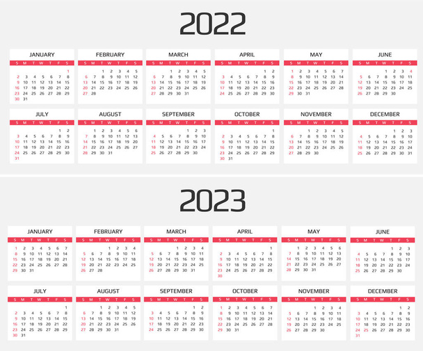 Шаблон календаря 2020 та 2021 років. 12 місяців. включати святкову подію
 - Вектор, зображення