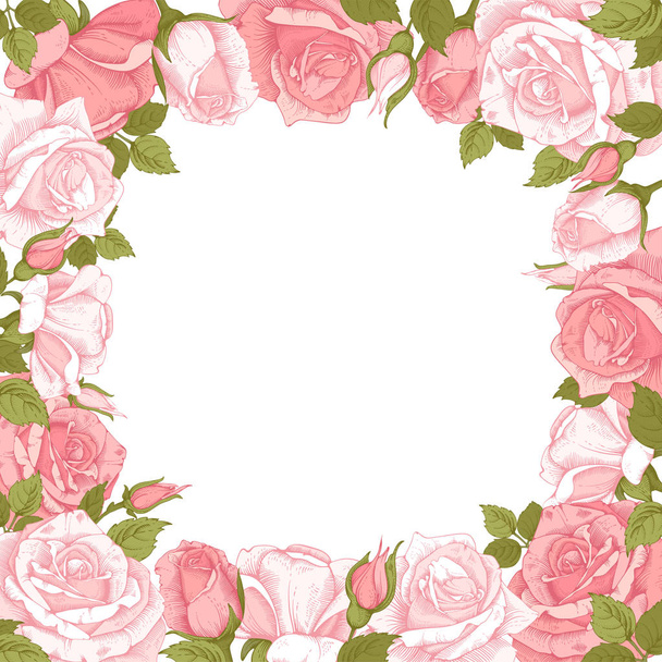 Floral Frame With Rose Flowers - Wektor, obraz